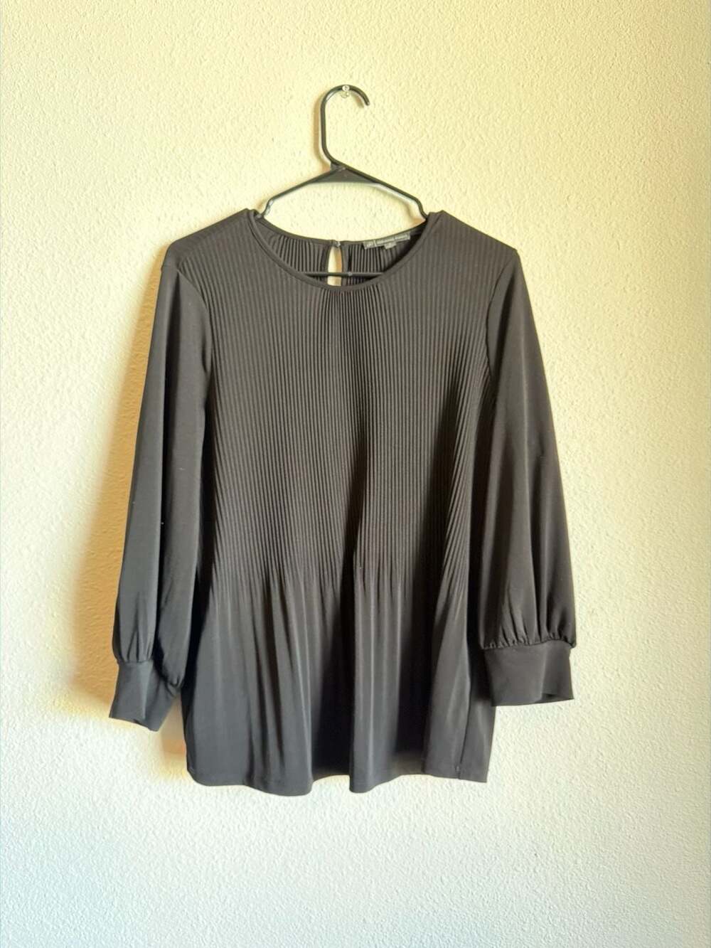 Adrianna Papell‎ Womens Black Pleated Long Sleeve Keyhole Blouse Top Size M